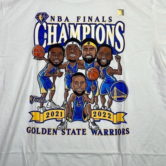 Golden State Warriors cartoon team portrait‎ NBA Finals T-Shirt -NWT Men Large - Picture 1 of 6